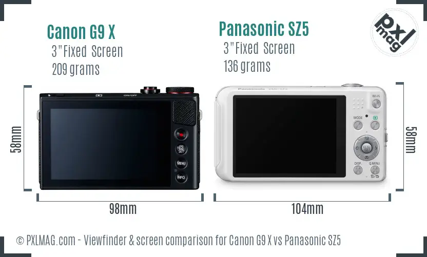 Canon G9 X vs Panasonic SZ5 Screen and Viewfinder comparison