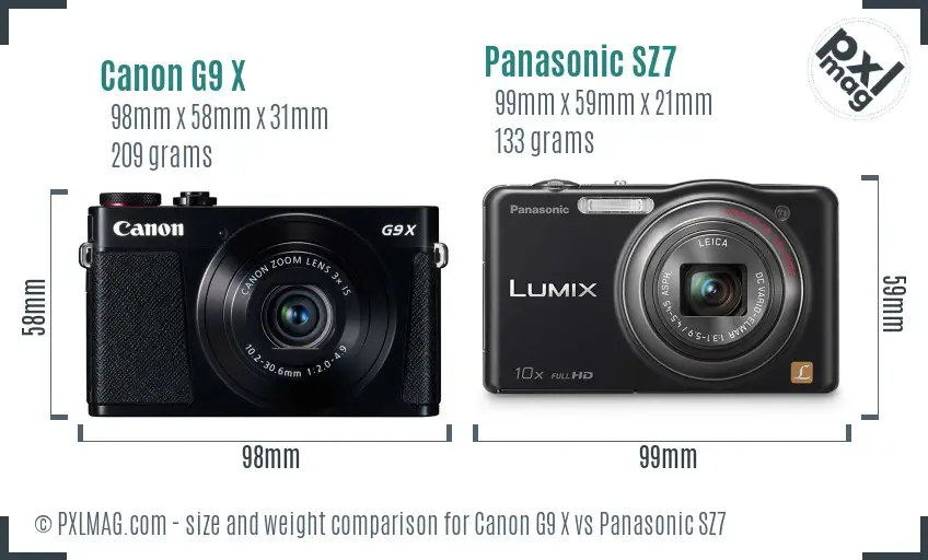 Canon G9 X vs Panasonic SZ7 size comparison