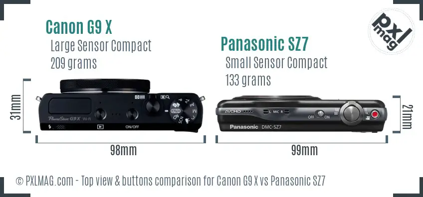 Canon G9 X vs Panasonic SZ7 top view buttons comparison