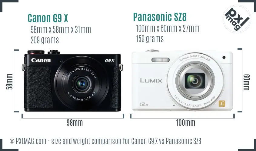 Canon G9 X vs Panasonic SZ8 size comparison