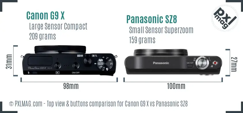 Canon G9 X vs Panasonic SZ8 top view buttons comparison