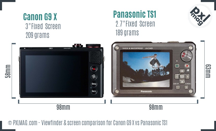 Canon G9 X vs Panasonic TS1 Screen and Viewfinder comparison