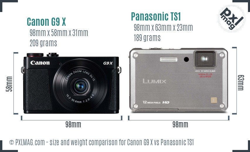 Canon G9 X vs Panasonic TS1 size comparison