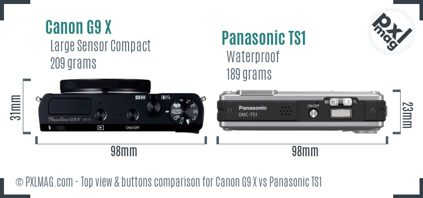 Canon G9 X vs Panasonic TS1 top view buttons comparison