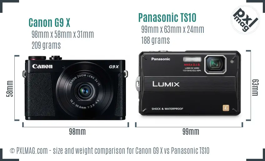 Canon G9 X vs Panasonic TS10 size comparison Canon G9 X vs Panasonic TS10 size comparison