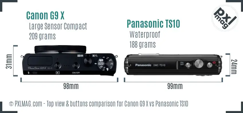 Canon G9 X vs Panasonic TS10 top view buttons comparison Canon G9 X vs Panasonic TS10 top view buttons comparison