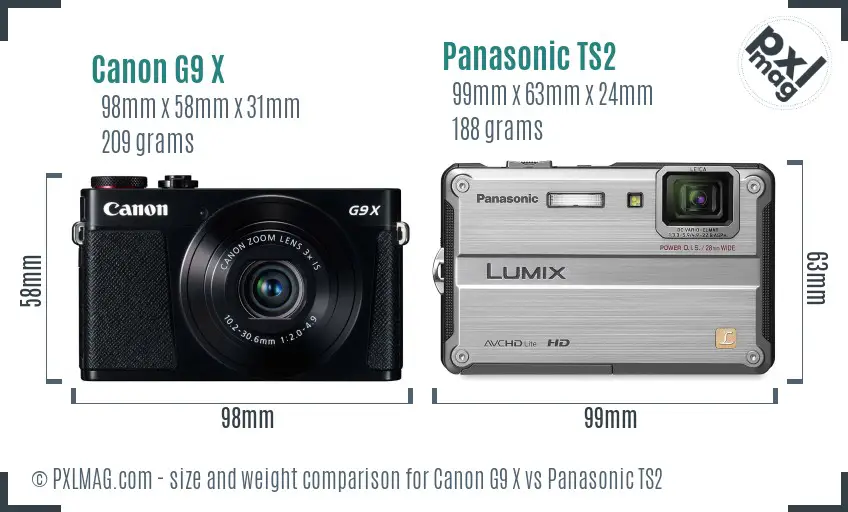 Canon G9 X vs Panasonic TS2 size comparison