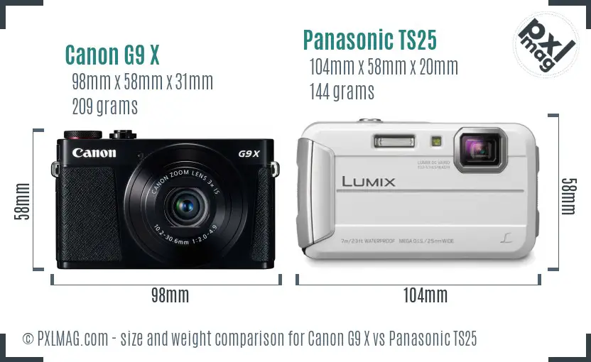 Canon G9 X vs Panasonic TS25 size comparison Canon G9 X vs Panasonic TS25 size comparison