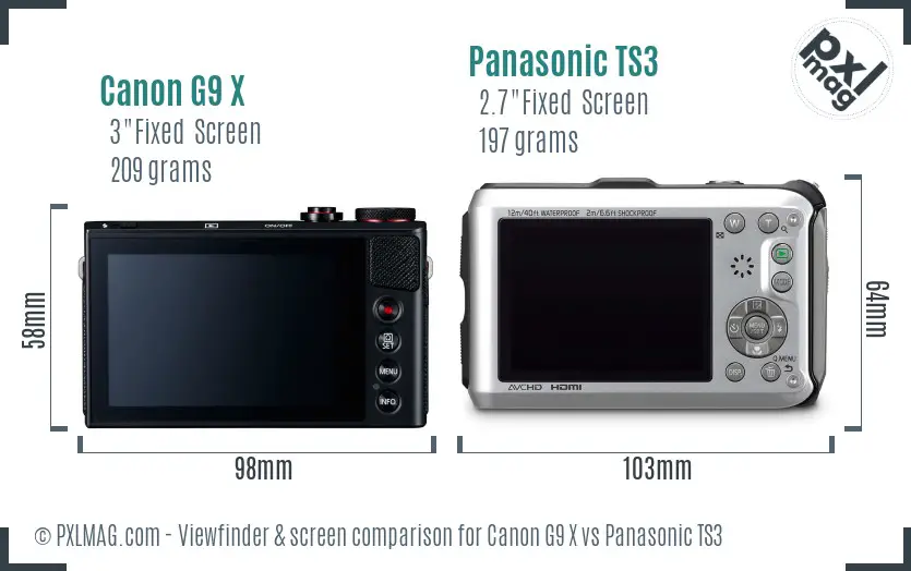 Canon G9 X vs Panasonic TS3 Screen and Viewfinder comparison
