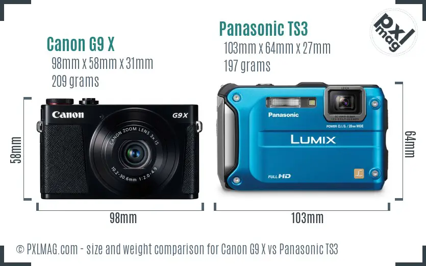 Canon G9 X vs Panasonic TS3 size comparison