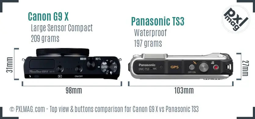 Canon G9 X vs Panasonic TS3 top view buttons comparison