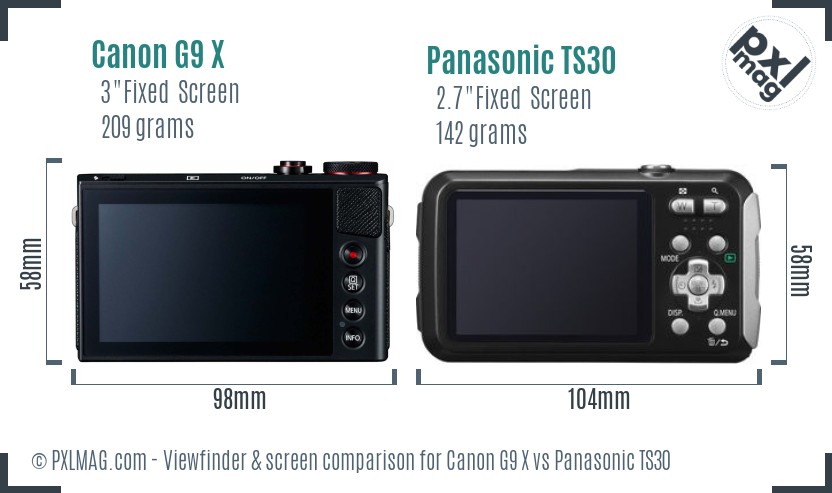 Canon G9 X vs Panasonic TS30 Screen and Viewfinder comparison