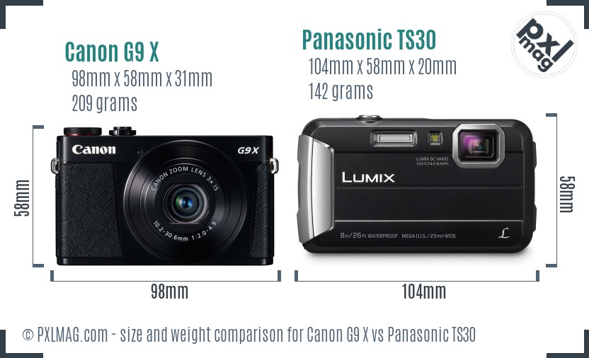 Canon G9 X vs Panasonic TS30 size comparison