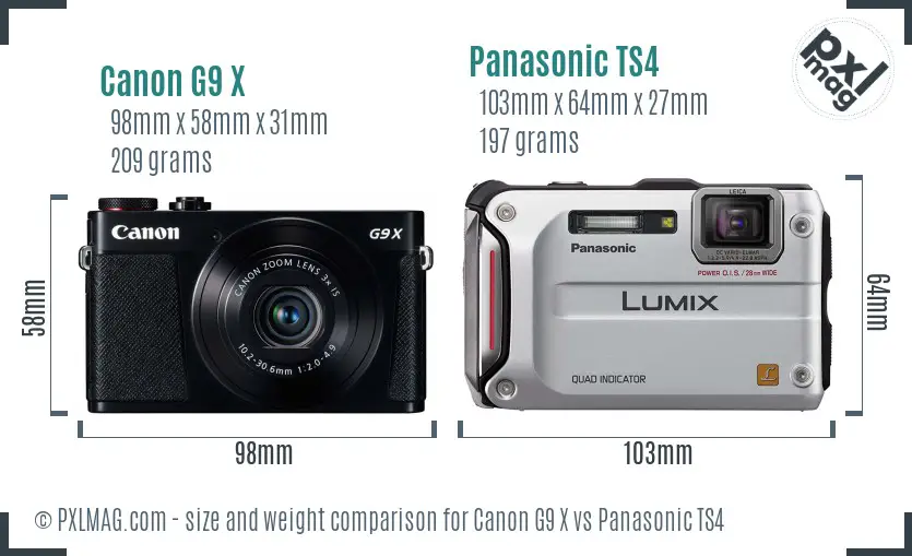 Canon G9 X vs Panasonic TS4 size comparison Canon G9 X vs Panasonic TS4 size comparison