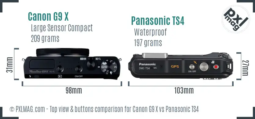 Canon G9 X vs Panasonic TS4 top view buttons comparison Canon G9 X vs Panasonic TS4 top view buttons comparison