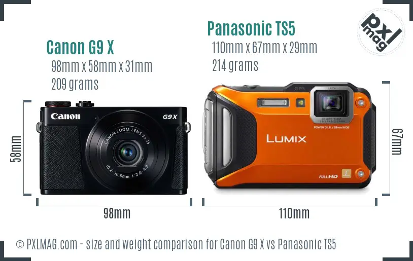 Canon G9 X vs Panasonic TS5 size comparison Canon G9 X vs Panasonic TS5 size comparison