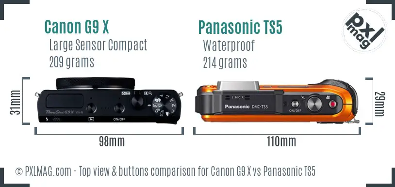 Canon G9 X vs Panasonic TS5 top view buttons comparison Canon G9 X vs Panasonic TS5 top view buttons comparison