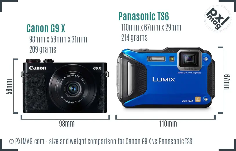 Canon G9 X vs Panasonic TS6 size comparison Canon G9 X vs Panasonic TS6 size comparison