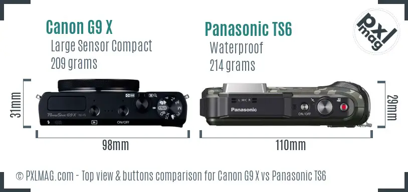 Canon G9 X vs Panasonic TS6 top view buttons comparison Canon G9 X vs Panasonic TS6 top view buttons comparison