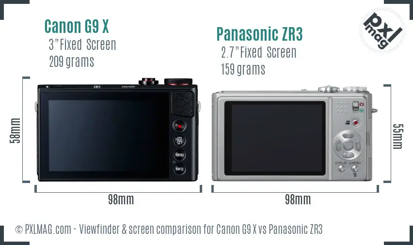 Canon G9 X vs Panasonic ZR3 Screen and Viewfinder comparison