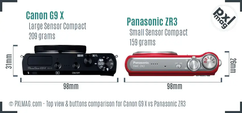 Canon G9 X vs Panasonic ZR3 top view buttons comparison