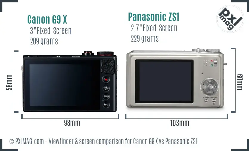 Canon G9 X vs Panasonic ZS1 Screen and Viewfinder comparison