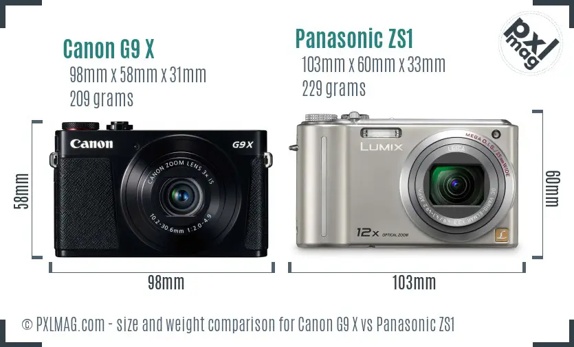 Canon G9 X vs Panasonic ZS1 size comparison