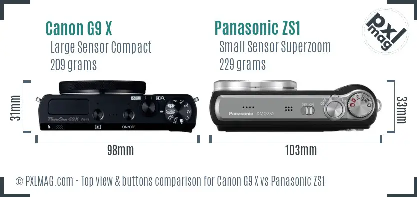 Canon G9 X vs Panasonic ZS1 top view buttons comparison