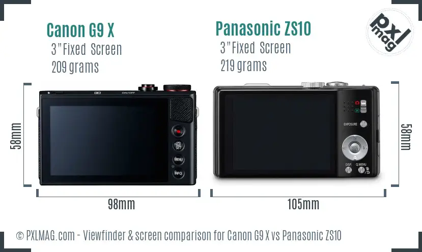 Canon G9 X vs Panasonic ZS10 Screen and Viewfinder comparison