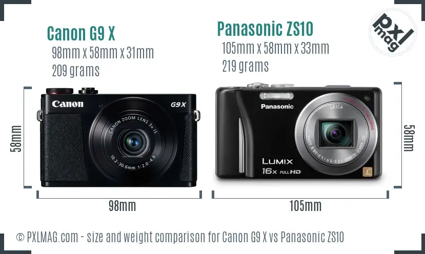 Canon G9 X vs Panasonic ZS10 size comparison