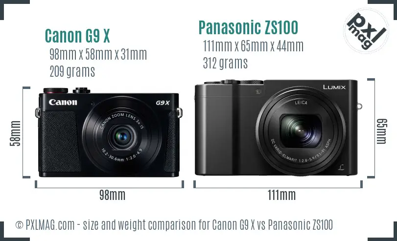 Canon G9 X vs Panasonic ZS100 size comparison