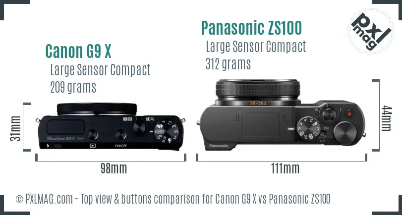 Canon G9 X vs Panasonic ZS100 top view buttons comparison