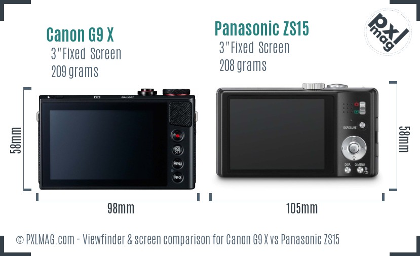 Canon G9 X vs Panasonic ZS15 Screen and Viewfinder comparison