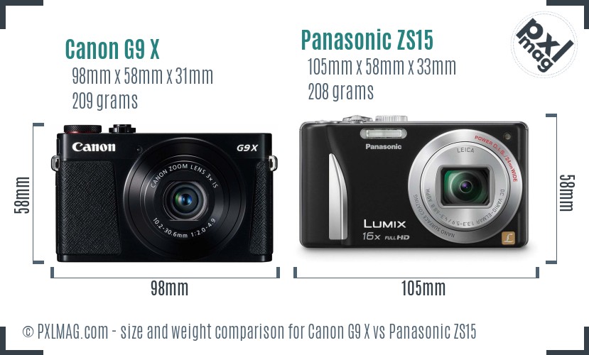 Canon G9 X vs Panasonic ZS15 size comparison