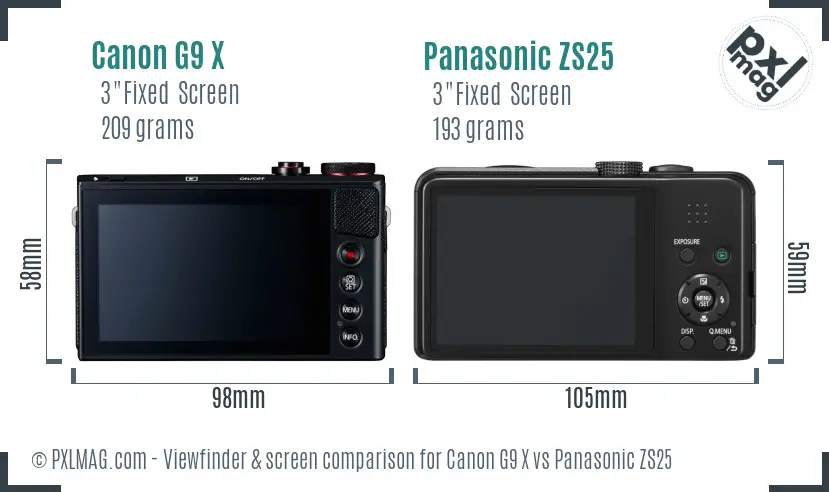 Canon G9 X vs Panasonic ZS25 Screen and Viewfinder comparison Canon G9 X vs Panasonic ZS25 Screen and Viewfinder comparison