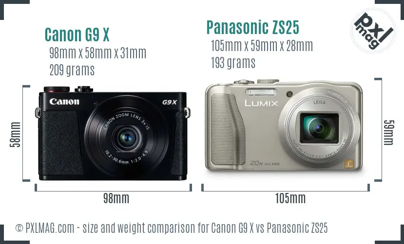 Canon G9 X vs Panasonic ZS25 size comparison Canon G9 X vs Panasonic ZS25 size comparison