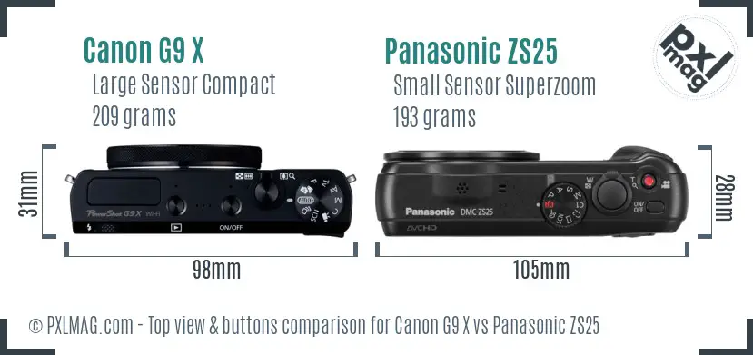 Canon G9 X vs Panasonic ZS25 top view buttons comparison Canon G9 X vs Panasonic ZS25 top view buttons comparison