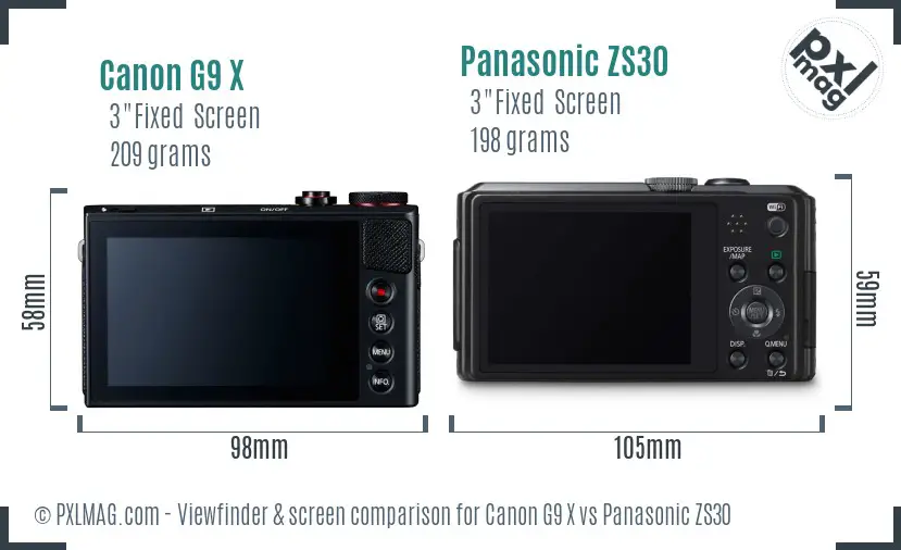 Canon G9 X vs Panasonic ZS30 Screen and Viewfinder comparison