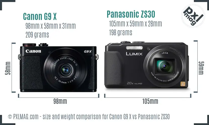 Canon G9 X vs Panasonic ZS30 size comparison