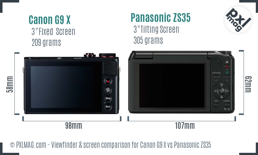 Canon G9 X vs Panasonic ZS35 Screen and Viewfinder comparison