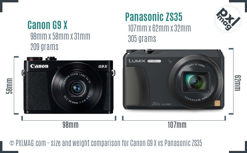 Canon G9 X vs Panasonic ZS35 size comparison