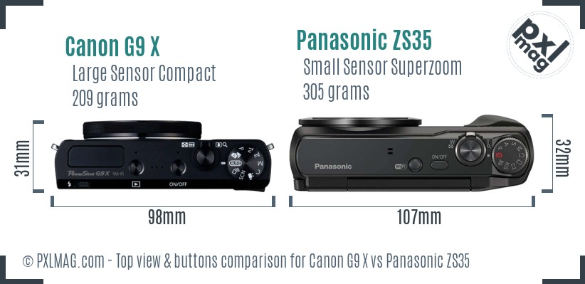 Canon G9 X vs Panasonic ZS35 top view buttons comparison