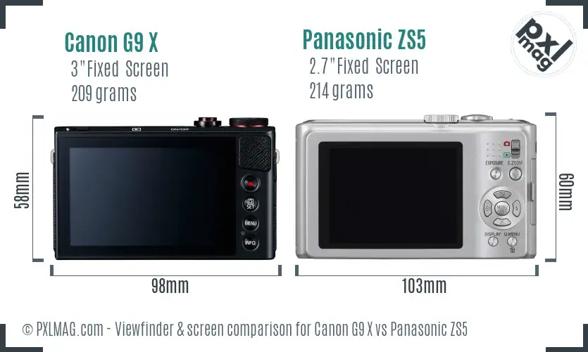 Canon G9 X vs Panasonic ZS5 Screen and Viewfinder comparison