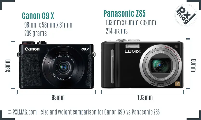 Canon G9 X vs Panasonic ZS5 size comparison
