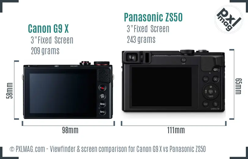 Canon G9 X vs Panasonic ZS50 Screen and Viewfinder comparison