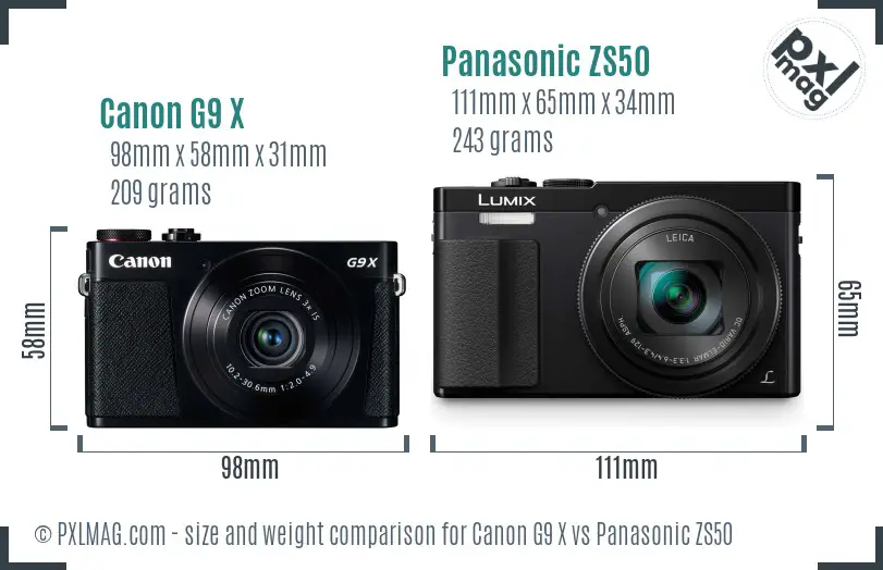 Canon G9 X vs Panasonic ZS50 size comparison