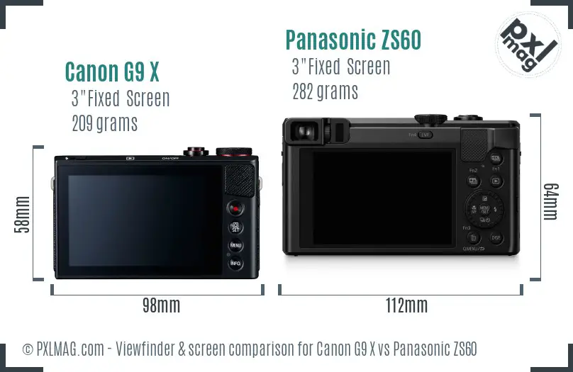 Canon G9 X vs Panasonic ZS60 Screen and Viewfinder comparison Canon G9 X vs Panasonic ZS60 Screen and Viewfinder comparison