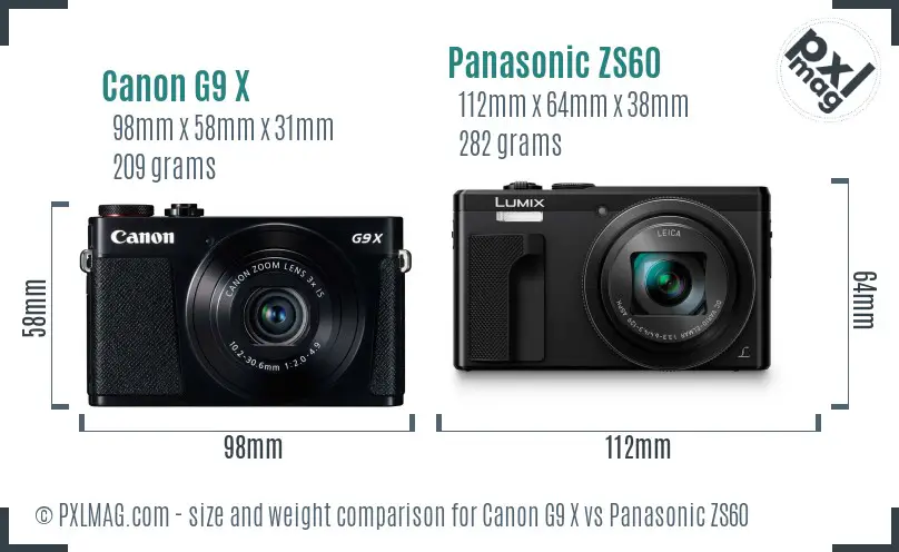 Canon G9 X vs Panasonic ZS60 size comparison Canon G9 X vs Panasonic ZS60 size comparison