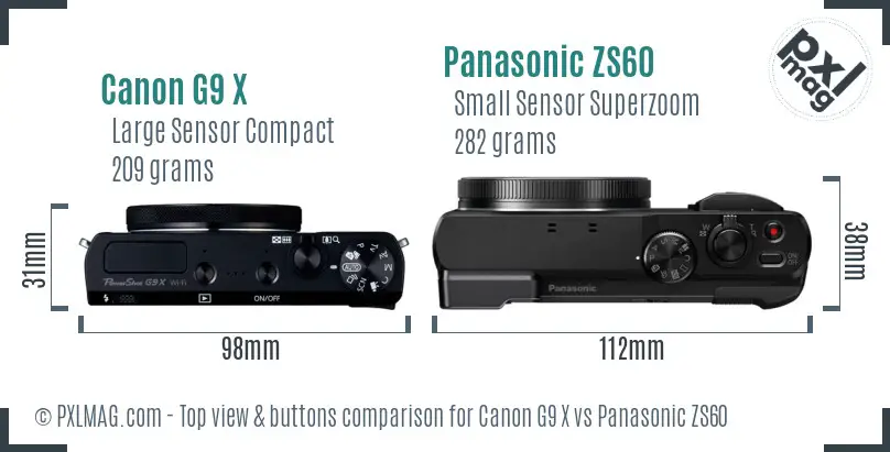 Canon G9 X vs Panasonic ZS60 top view buttons comparison Canon G9 X vs Panasonic ZS60 top view buttons comparison