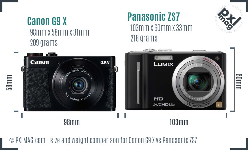 Canon G9 X vs Panasonic ZS7 size comparison Canon G9 X vs Panasonic ZS7 size comparison